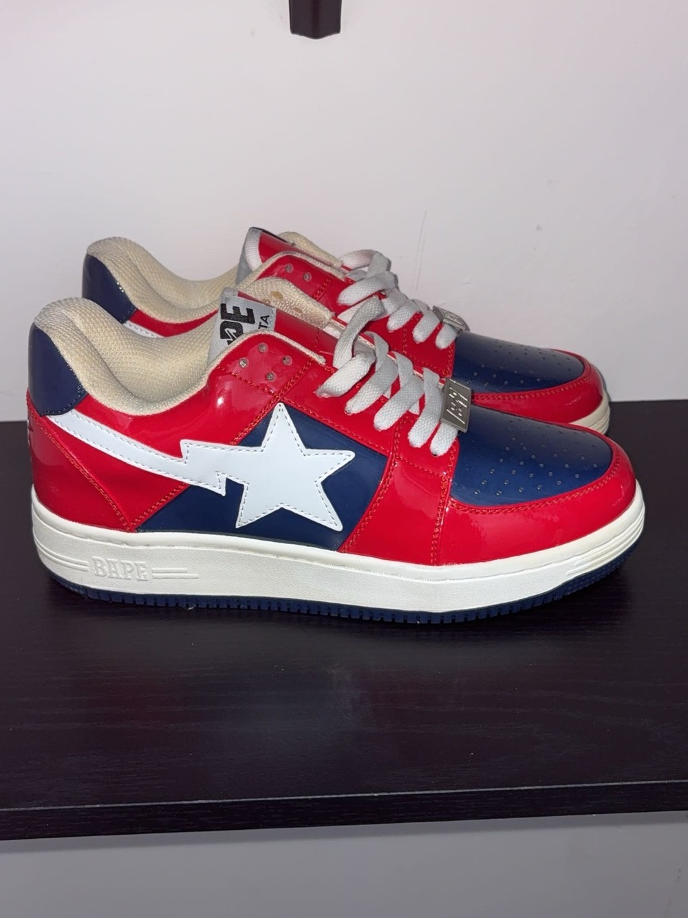 Bape Red Navy White Leather Sneakers
